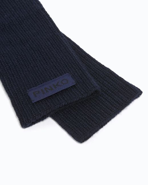 Pinko Blue Long Gloves With Logo Lettering