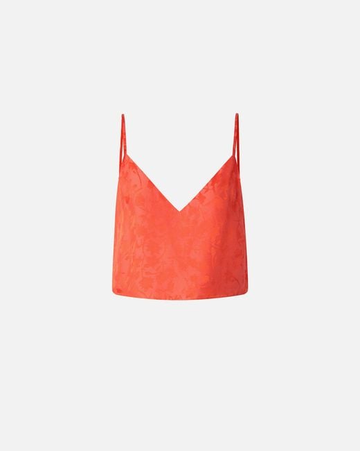Pinko Red Jacquard Crop Top With Spaghetti Straps