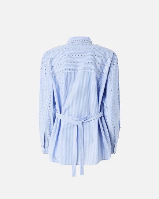 Pinko Blue Striped Shirt With Jewel Embellishment