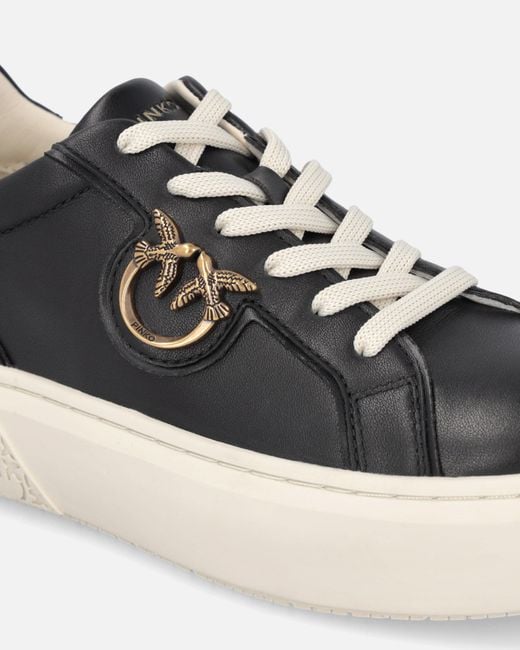 Pinko White High-Soled Flatform Sneakers With Metal Logo