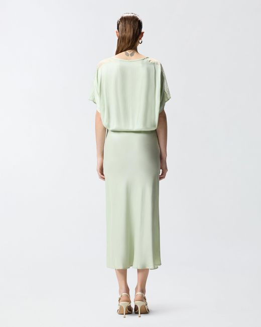 Pinko Women's Green Midi Dress With Lace Details