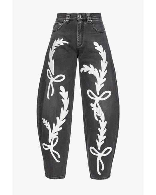Pinko White Black egg-fit Jeans With Rodeo Embroidery
