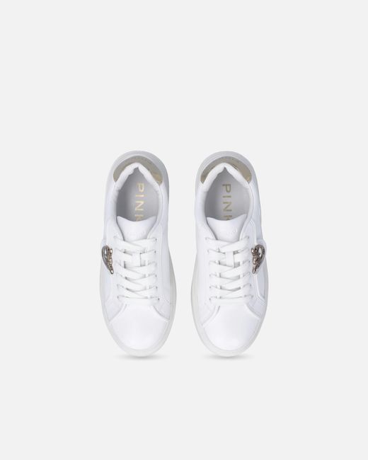 Pinko White Leather Sneakers With Love Birds Logo
