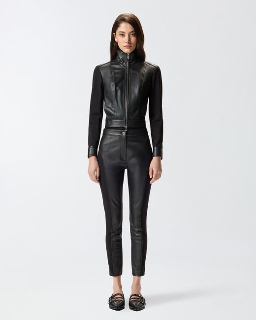 Pinko Black Leather And Stretch Fabric Trousers
