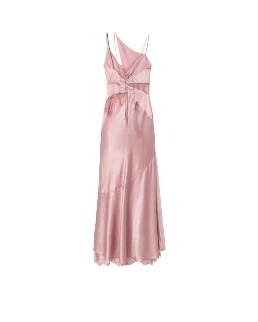 Pinko Pink Long Satin Dress With Draping And Lace