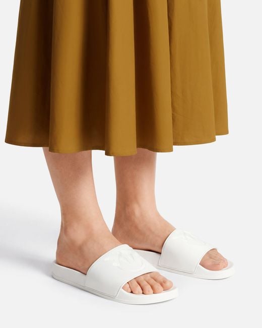 Pinko White Rubber Slip-On Sandals With Love Birds Maxi Logo