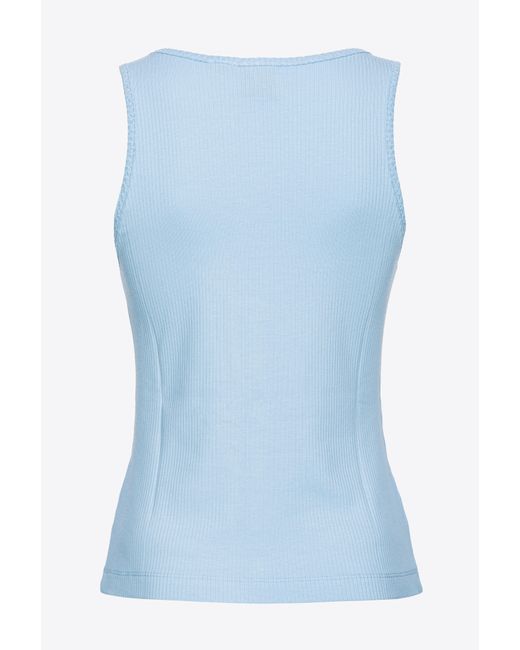 Pinko Blue Ribbed Vest Top With Mother-of-pearl Buttons