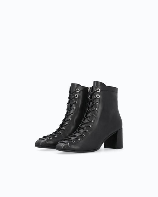 Pinko White Lace-Up Leather Ankle Boots With Heel