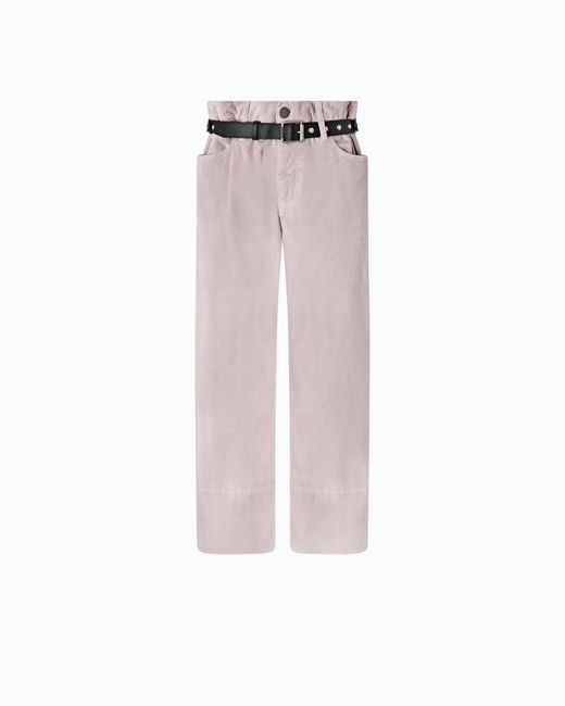 Pinko Pink Cropped Velvet Trousers With Leather Belt