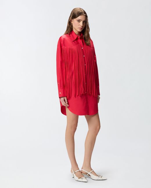 Pinko Red Mini Shirt Dress With Fringing