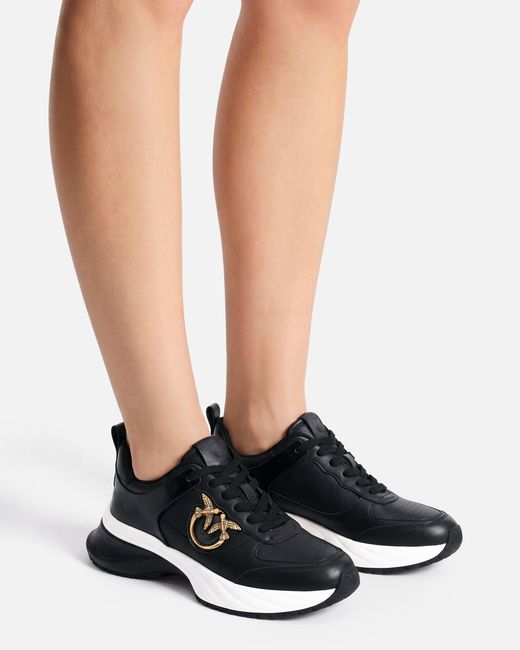 Pinko White Ariel Leather-Effect Sneakers With Mirror Detailing