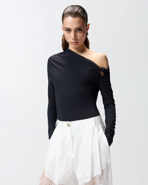 Pinko Black Bodysuit With Asymmetric Neckline