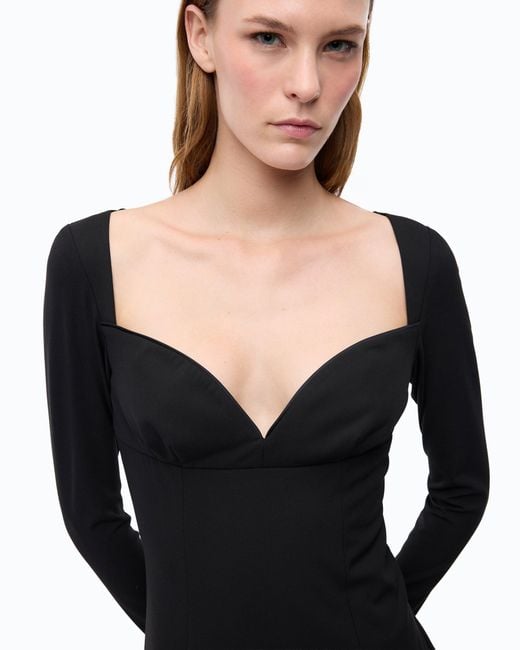 Pinko Black Slim-Fit Midi Dress With Sweetheart Neckline And Ruffles
