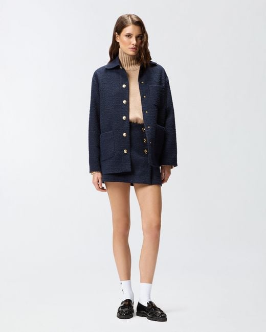 Pinko Blue Cotton And Wool Bouclé Mini Wrap Skirt