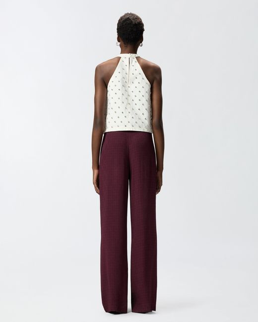 Pinko White Halterneck Top With Diamond Motif And Rhinestones
