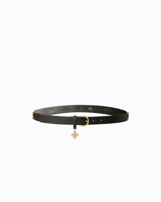Pinko White Leather Belt With Floral Studs, 2 Cm