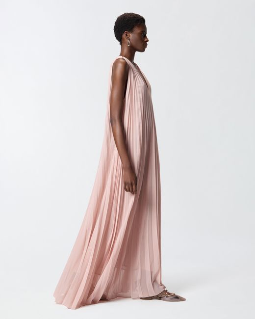Pinko Pink Long Pleated Dress With Slit