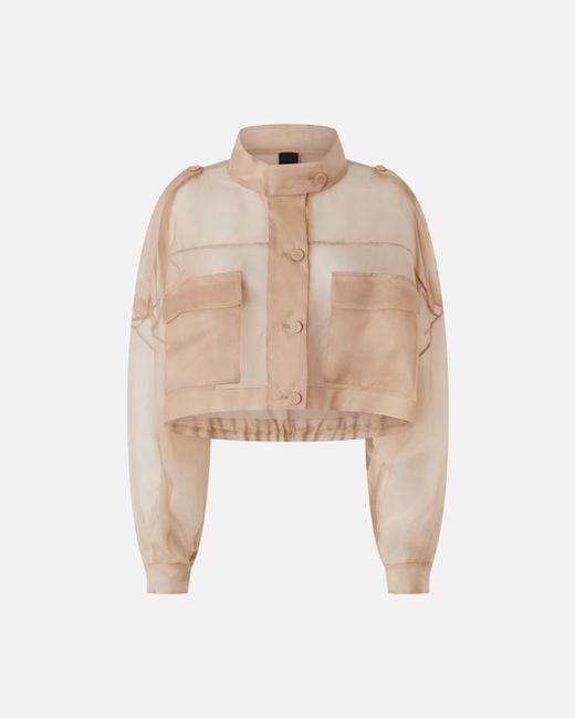 Pinko Natural Small Cropped Jacket In Sheer Silk Organza