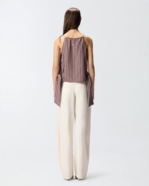 Pinko Brown Striped Top With Thin Shoulder Straps And Bows