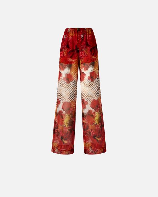 Pinko Red Leichte Palazzo-Hose Mit Damier-Blumenprint, Mehrf. Rot/Weiss
