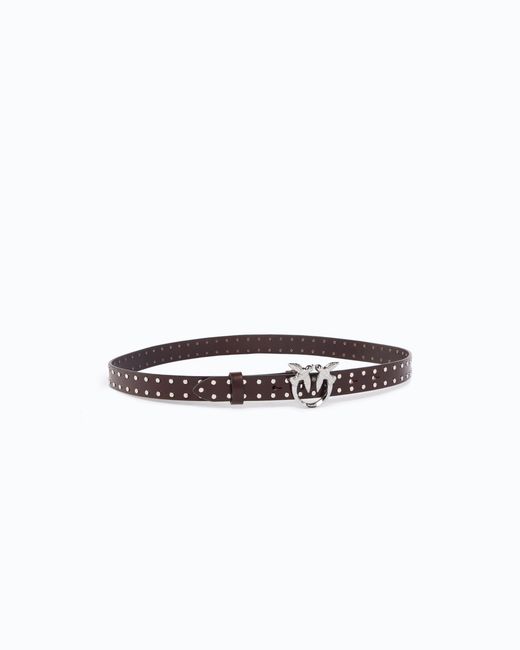 Pinko White Glossy Leather Belt With Love Birds Buckle And Studs, 2 Cm