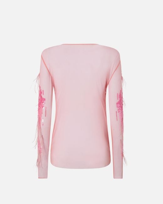 Maglia Trasparente Con Paillettes E Piume di Pinko in Pink
