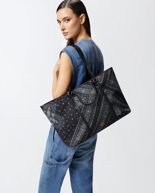 Pinko Black Maxi Shopper With Two Handles And Bandana Print