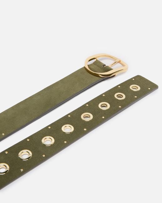 Pinko Green Leather Belt With Eyelets, 4Cm