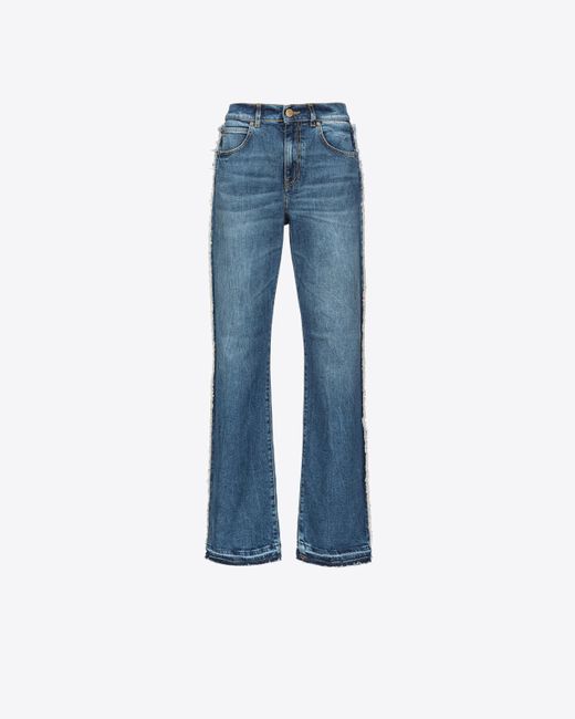 デニム・ジーパン PINKO Women Denim Pants 103857A2DSPJD Blue Wide-leg jeans with fringed hem detail PINKO → Shop Online