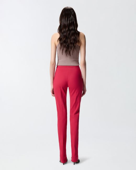 Pinko Red Satin Trousers With Adjustable Hem Slit Detail