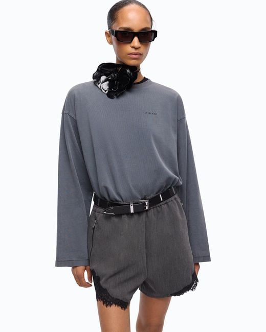 Pinko Gray Faded-Effect Sweatshirt With Love Birds Logo