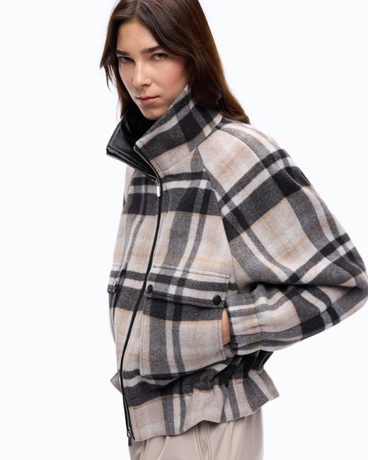 Pinko Black Pea Coat With Zip And Check Pattern