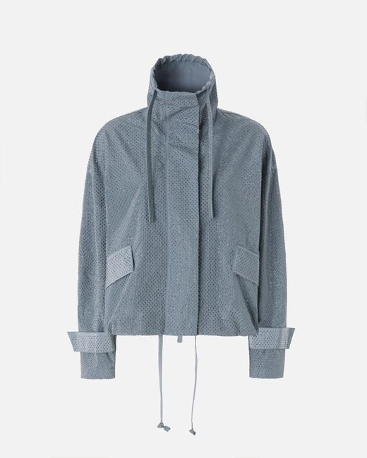 Pinko Blue Blouson Jacket With All-Over Micro Studs