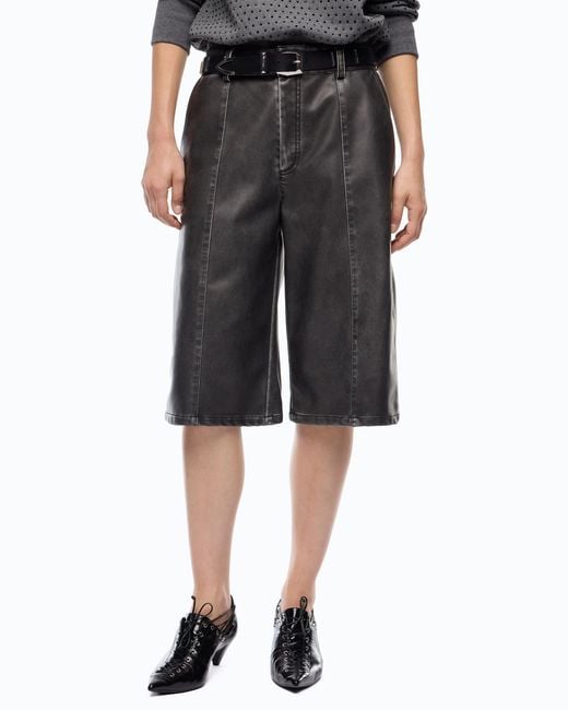 Pinko Gray Vintage-Effect Canvas Bermuda Shorts