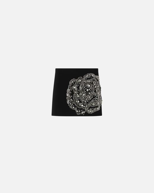 Pinko Black Mini Skirt With Embroidered Jewel Rose