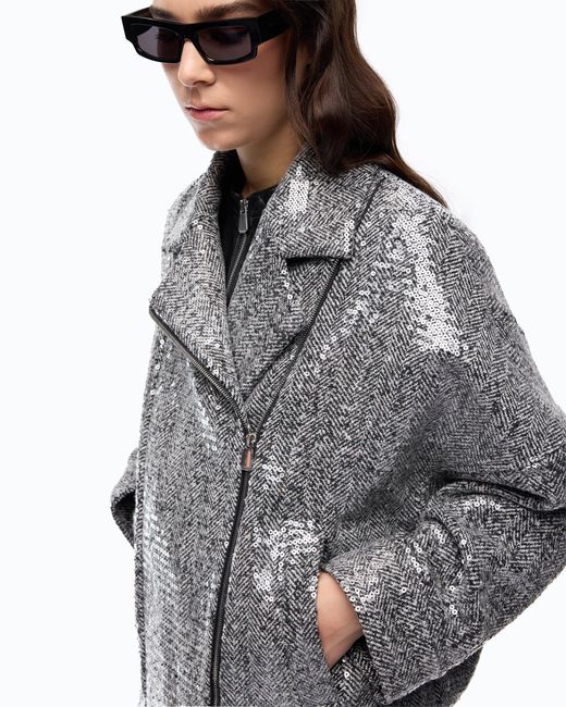 Pinko Gray Sequinned Pea Coat