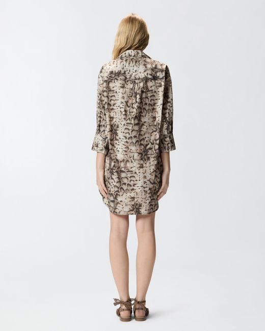 Pinko White Mini Dress With Snake Print And Neckline Ribbons
