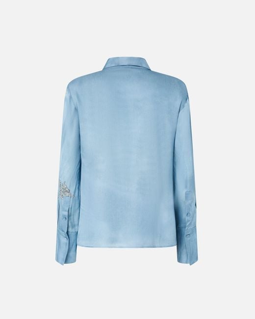 Pinko Blue Fluid Shirt With Placed Jewel Print