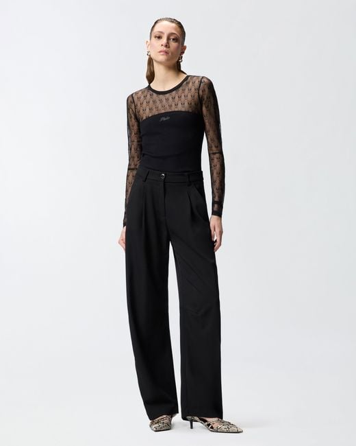 Pinko Black Jersey Sweater With Love Birds Logo Lace