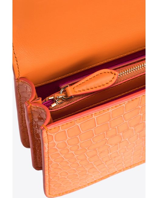 Pinko Orange Galleria Mini Love Bag One In Shiny Coloured Crocodile-print Leather