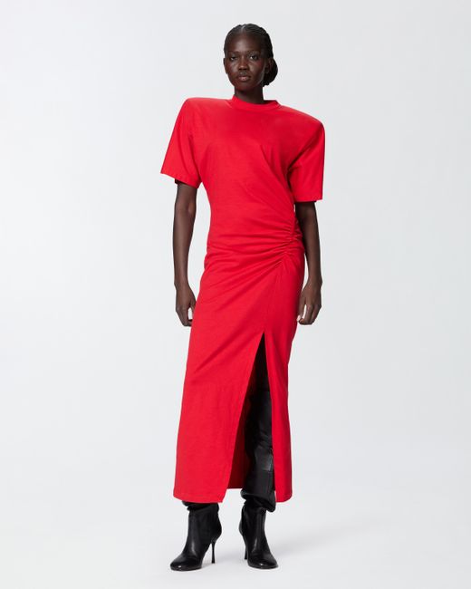 Pinko Red Long T-shirt Dress With Padded Shoulders
