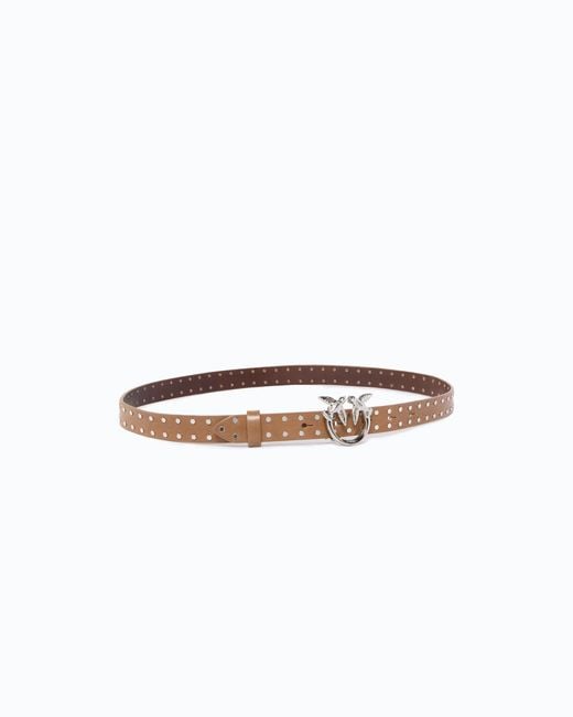 Pinko White Glossy Leather Belt With Love Birds Buckle And Studs, 2 Cm