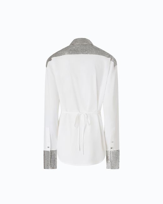 Pinko White Poplin Shirt With Strass Embellishments