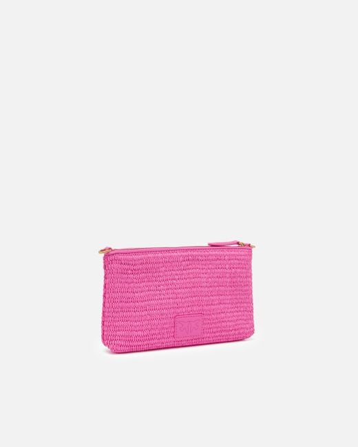 Pinko Pink Small Flat Crochet Raffia Bag With Removable Shoulder Strap, -Antique
