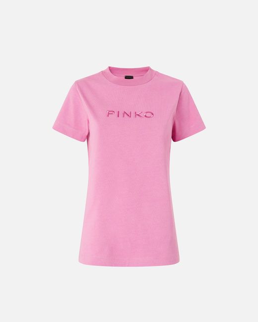 Pinko Pink T-Shirt With Logo Embroidery