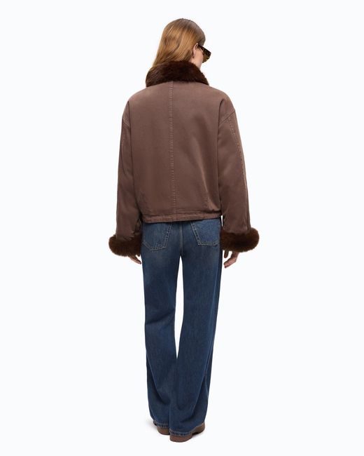 Pinko Brown Cotton Pea Coat With Faux Fur Details