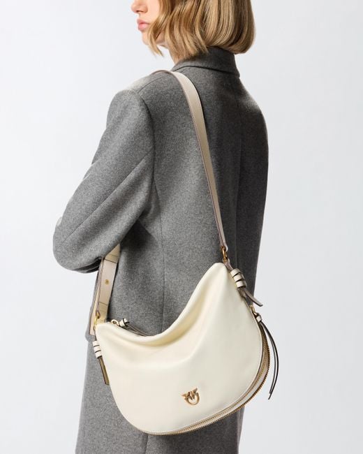Pinko Natural Small Leather Hobo Shoulder Bag With Zip