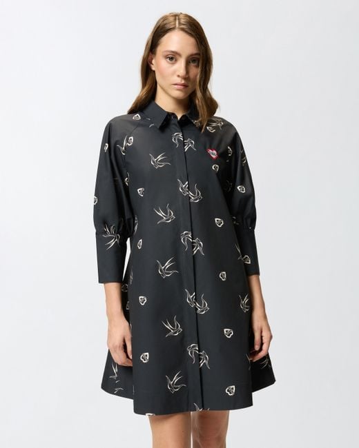 Pinko Black Short Tattoo-print Shirt Dress