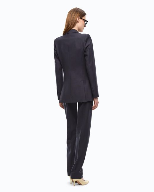 Pinko Blue Double-Breasted Slim-Fit Wool-Blend Jacket