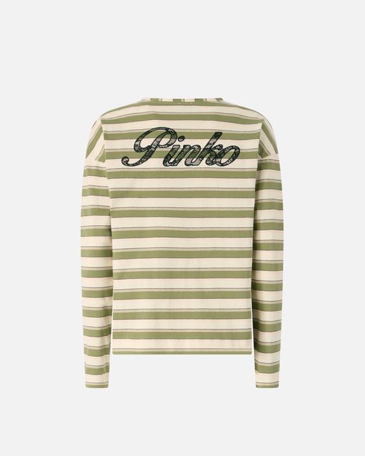 Pinko Natural Striped Jersey Top With Structured Collar